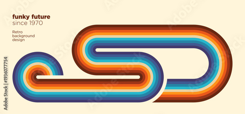 Simple retro background with colorful rounded striped shapes. Vector illustration.