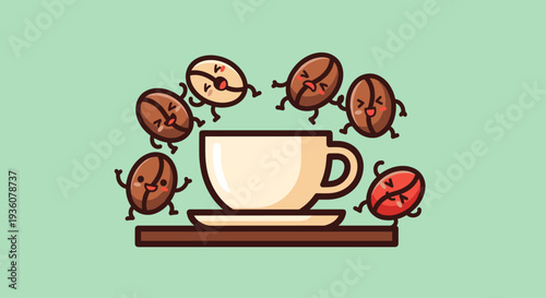 Coffee Beans Surrounding a Coffee Cup.