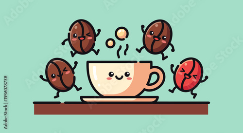 Coffee Cup with Animated Coffee Beans.