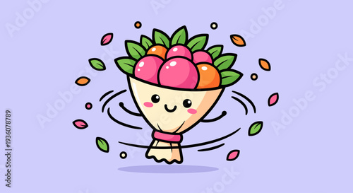 Cartoon Fruit Bowl Character Dancing Freely.