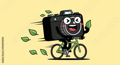 Cartoon Suitcase Riding Bicycle with Money.