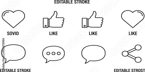 Social media interaction icons set with like, comment, and share