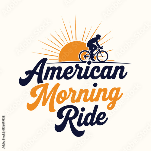 American Morning Ride cycling logo with sun and bicycle tshirt design