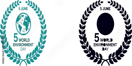 World Environment Day poster with globe emblem and laurel wreath