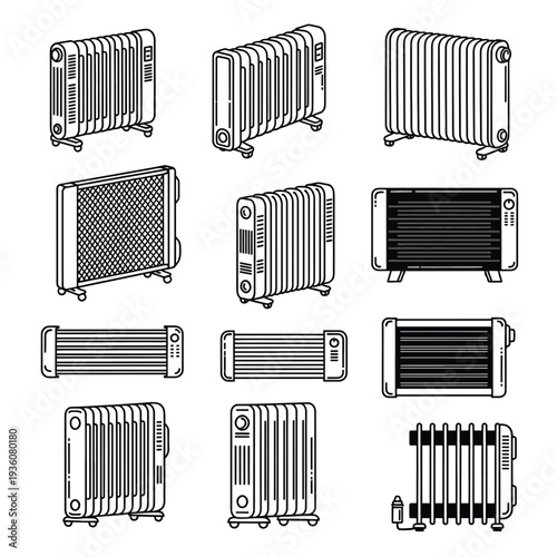 Oil Radiator Heater Icons Set