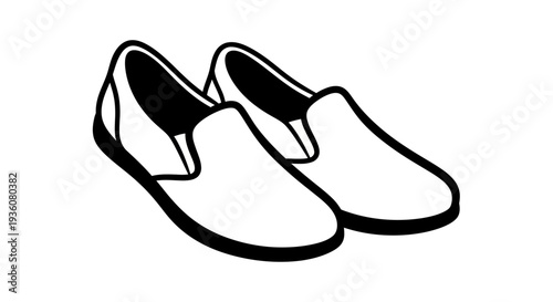 Simple black and white illustration of slip-on shoes.