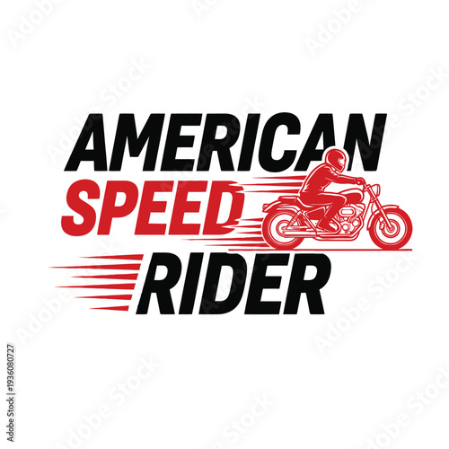 American speed rider logo with motorcycle and rider in motion tshirt design