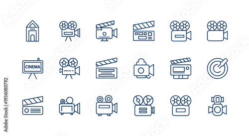 Film icons cameras clapperboards and cinema