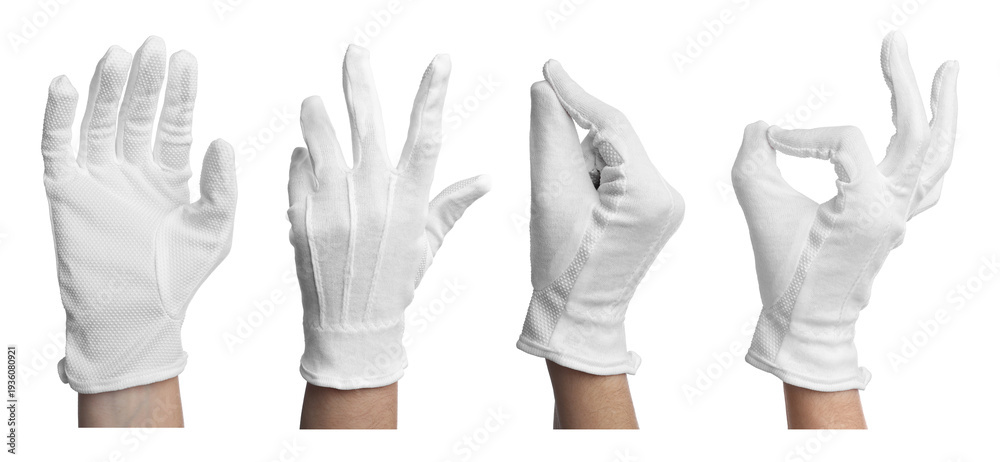 Fototapeta premium Hands in cloth glove isolated on white, set