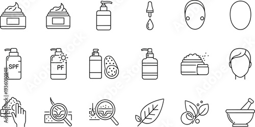 Minimal cosmetic and spa treatment icon set with skincare line illustrations
