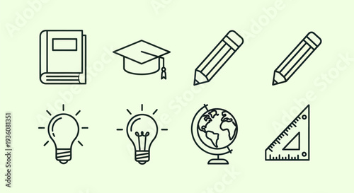 Education icons on green background
