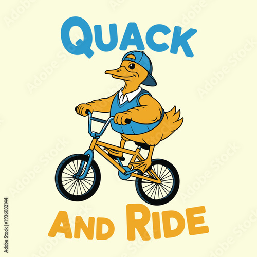 A cartoon duck riding a bicycle with a fun message tshirt design