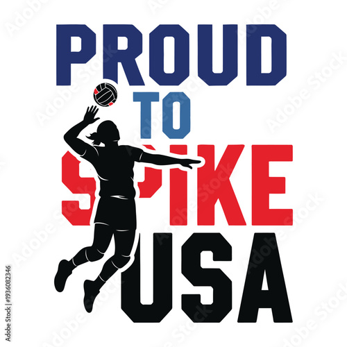 Proud volleyball player spiking ball for USA team with energetic motion tshirt design