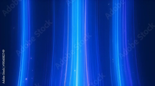 Abstract dynamic composition of blue lights and beams forming a futuristic gateway