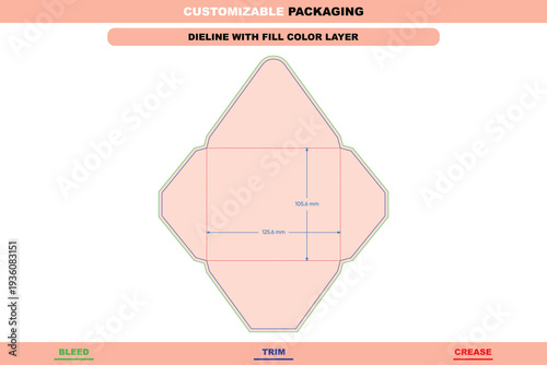 Custom size envelope dieline for packaging branding editable vector carton design customizable template fold lines stylish professional structure including die line pack