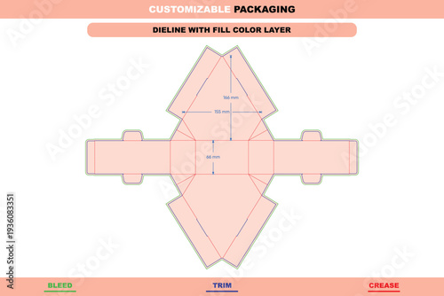 Polygonal box dieline with buckle closure custom dimensions editable carton design template trendy retail customizable packaging branding setup accurate die line pack
