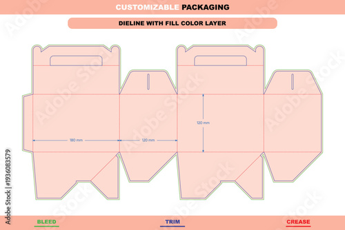 Tuck end box with handle carton dieline for customizable product packaging editable vector mockup template including folds premium branding space accurate die line layout