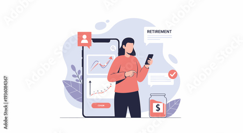 Woman managing her retirement savings using a mobile application.