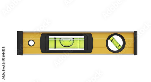 Fotografia A yellow spirit level tool on a black background for construction work