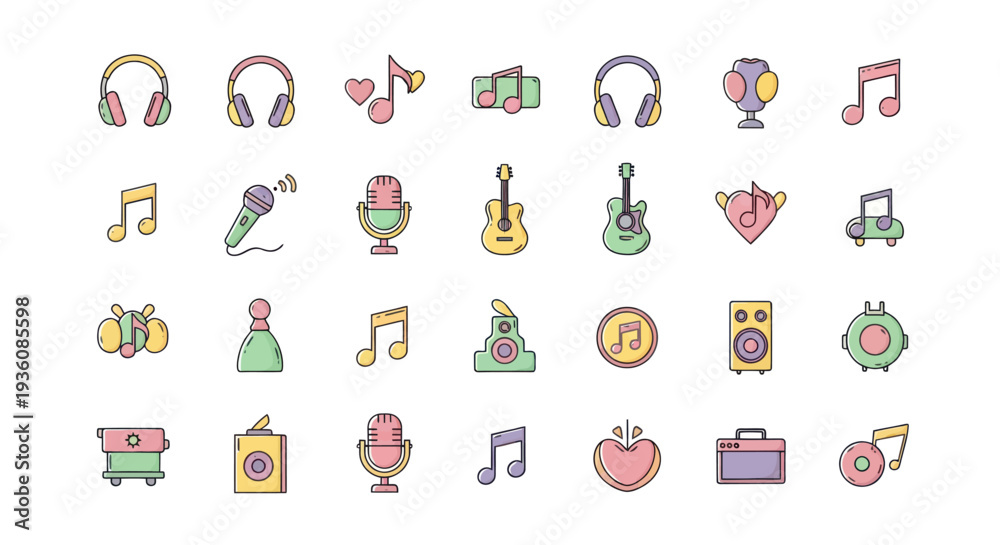 Obraz premium Music icons set headphones notes microphones
