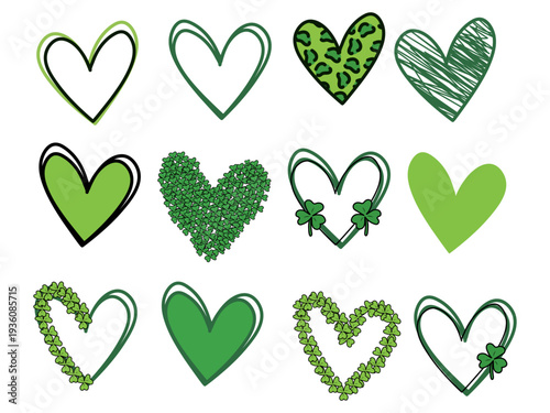 Saint Patricks Day Heart Shamrock Collection for Holiday Decorations Greeting Cards and Marketing