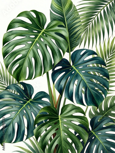 Tropical Monstera Leaves Watercolor
