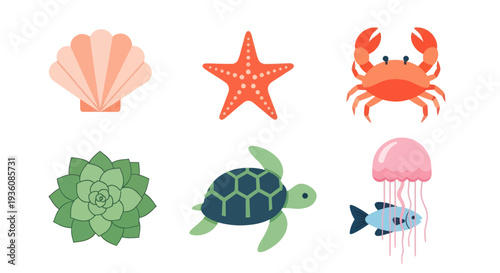 Ocean creatures set vector illustration