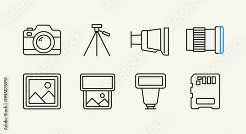 Photography equipment icon set