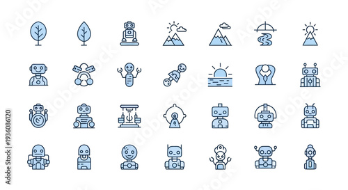Robotic icons set for modern technology
