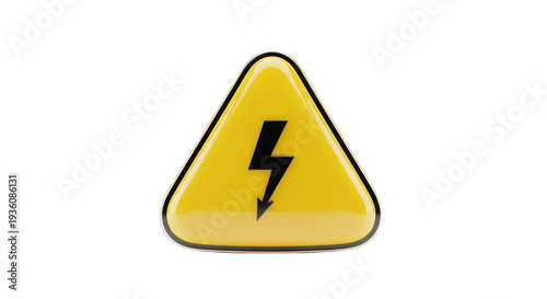 Free Download A yellow triangular warning sign with a black lightning bolt symbol indicating high voltage danger, isolated on a white surface. - GFXLoad