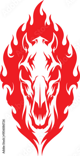 Red Tribal Horse Flame Vector Design