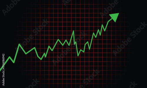Upward Growth Arrow on Digital Grid Background. Modern Business Increase and Technology Concept