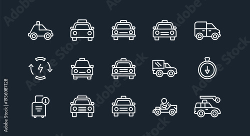 Transportation icons on dark background