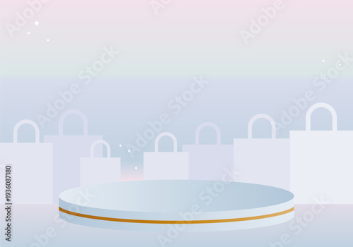 Abstract white room with realistic white cylinder pedestal podium