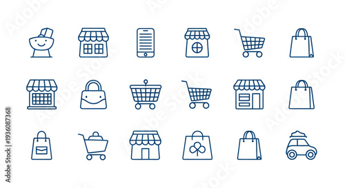 Shopping icons store cart bag phone