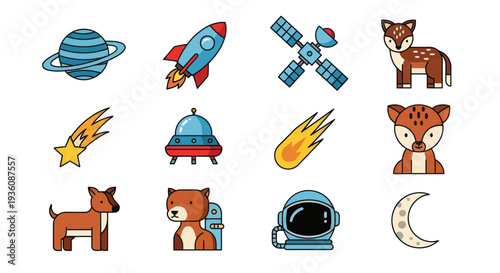 Space and animal vector illustration set