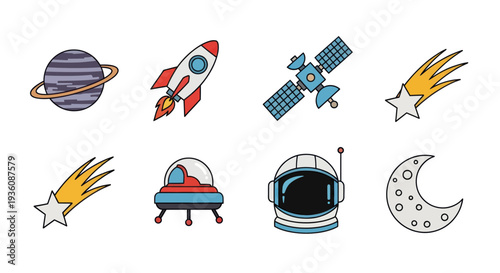 Space elements illustration on white