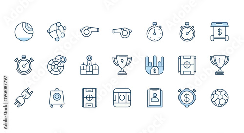 Sports icons set football awards timers