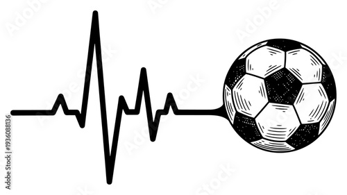 Heartbeat line transforming into a soccer ball medical symbol