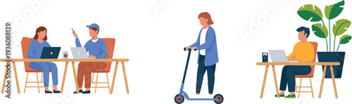 Dairy cows grazing on green meadow farm landscape with red barn and windmill, organic milk production concept flat vector illustration