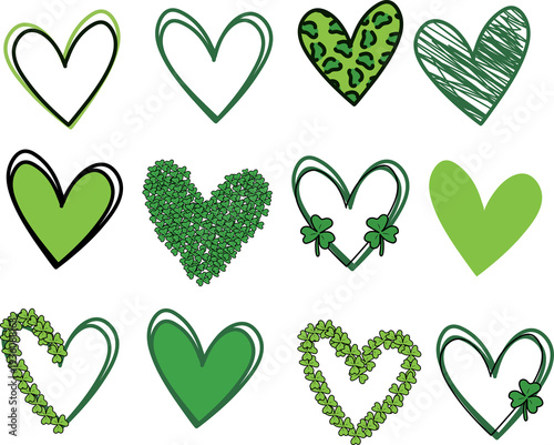 Saint Patricks Day Heart Shamrock Collection for Holiday Decorations Greeting Cards and Marketing