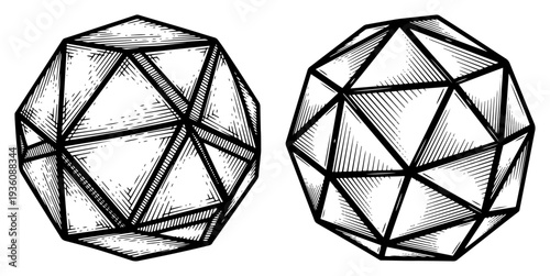 Fotografie Abstract geometric polyhedron sphere shapes in vintage sketch style