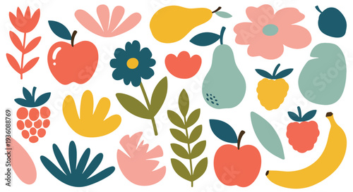 Colorful Fruits and Flowers Pattern