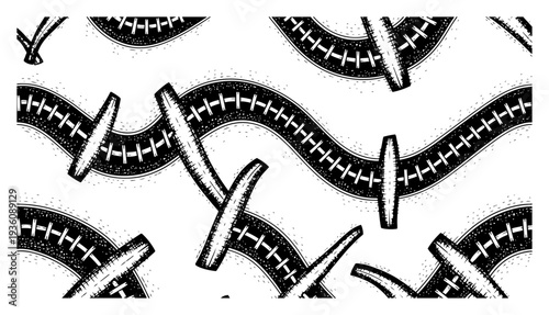 Seamless pattern background with american football balls and laces in sketch style