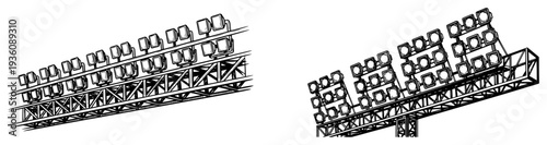 Detailed sketch of professional stadium floodlights for night sports events