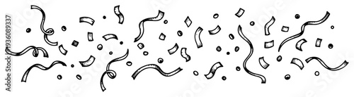 Falling confetti and streamers for celebration and party background design