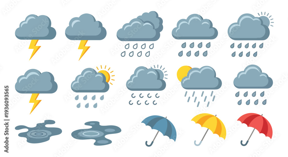 Obraz premium Weather Icons with Umbrellas