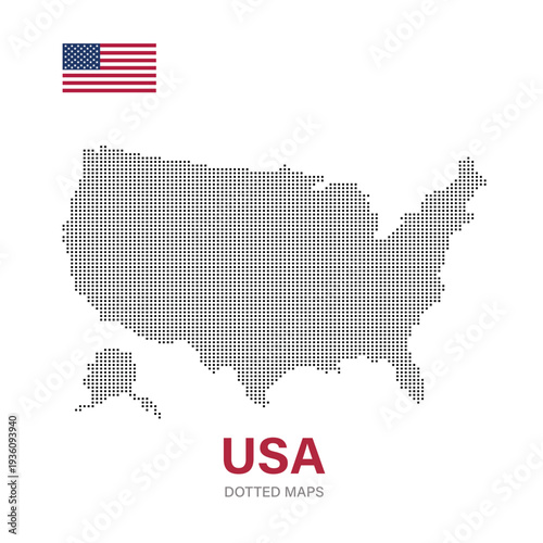 USA Dotted Map with American Flag and Country Text