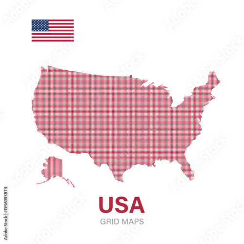 USA Grid Map with American Flag and Dotted Pattern
