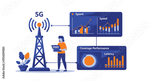 Vector illustration of 5G network coverage performance